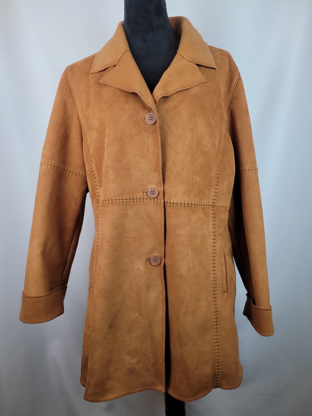Weatherproof Fleece Lined Faux Suede Vintage Chestnut Camel Jacket Womens Size L